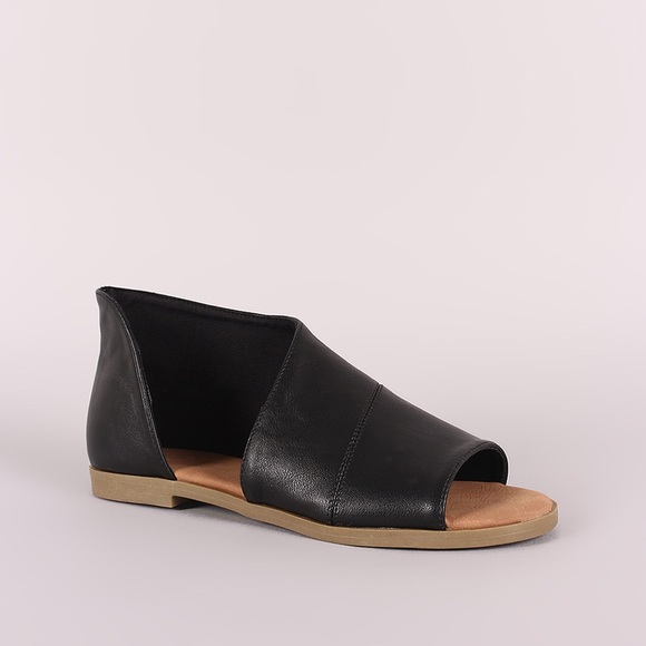 NEW ARRIVAL LADIES OPEN SHANK PEEP TOE FLATS.BLACK - Picture 3 of 6